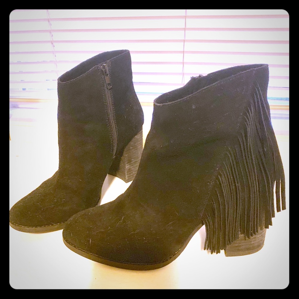 Black Fringe Suede Booties